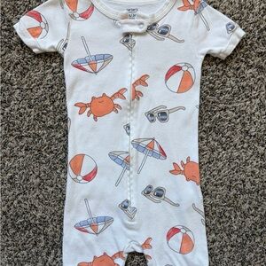 Toddler Boy 1-Piece Crab Beach Print 100% Snug Fit Cotton Romper Pajamas - White